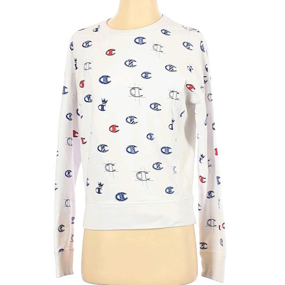 Champion White Small Logo Print Sweater